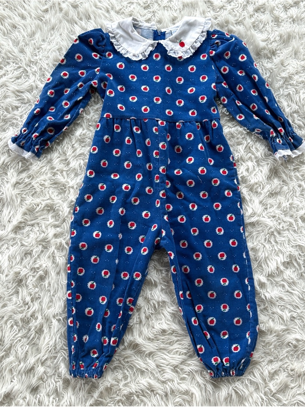 Vintage Hartstrings Corduroy Apple 1 piece long sleeve romper little girl 3T